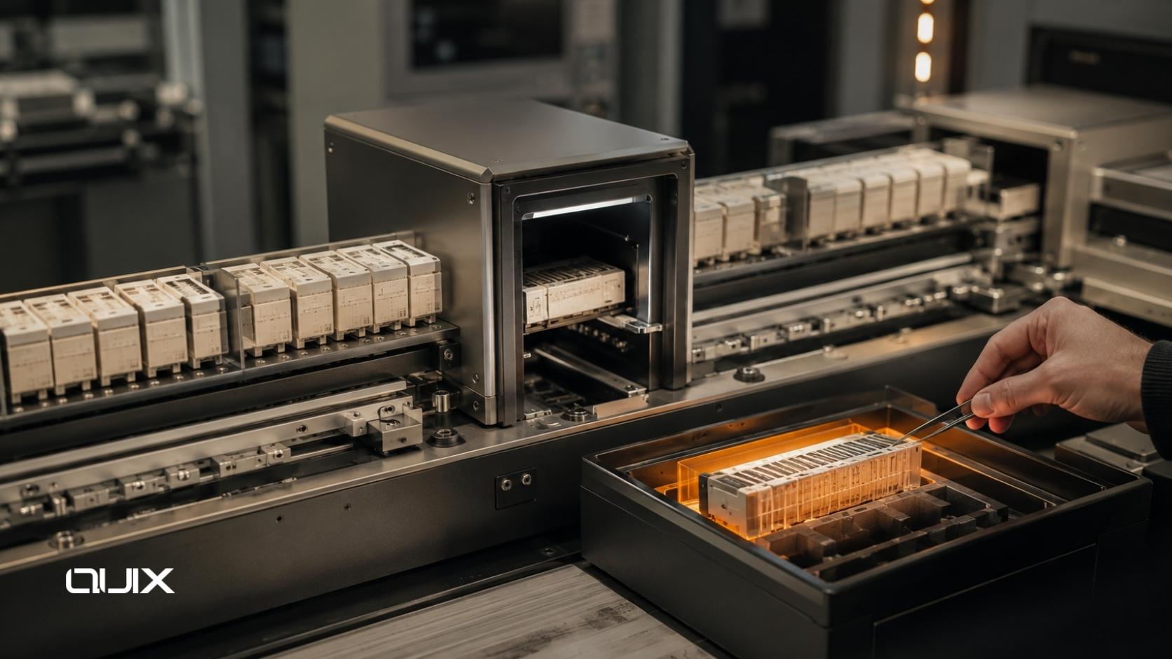 Premium enterprise data flow design visual with copper-gold data streams connecting layered digital systems in a dark high-tech environment.